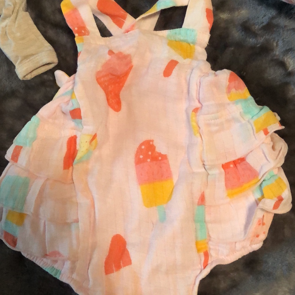 SpearmintLOVE romper ruffle butt ice cream print nb